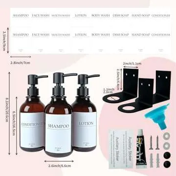 Shampoo Dispenser for Shower Wall, Shampoo and Conditioner Dispenser with 16 Waterproof Labels, No Drill Shower Soap Dispenser Bathroom, Shower Soap Dispenser Wall Mounted,17oz, 3 Pack, Amber