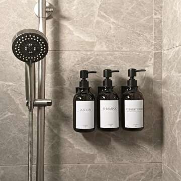 Shampoo Dispenser for Shower Wall, Shampoo and Conditioner Dispenser with 16 Waterproof Labels, No Drill Shower Soap Dispenser Bathroom, Shower Soap Dispenser Wall Mounted,17oz, 3 Pack, Amber