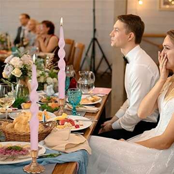 Pink Candlesticks Spiral Taper Candle - Set of 2 Unscented Twisted Candle Wax 10 Inch Long Candle St...