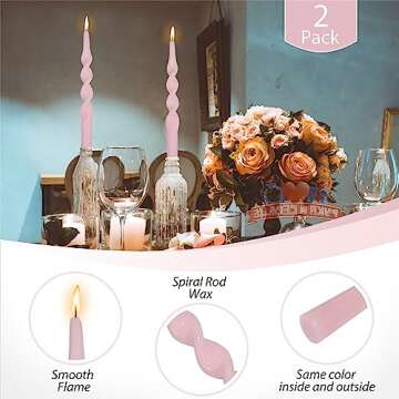Pink Candlesticks Spiral Taper Candle - Set of 2 Unscented Twisted Candle Wax 10 Inch Long Candle Sticks Tapered Candles for Home Decoration Holiday Wedding,1D-Pink