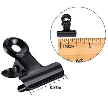 100 Pieces Metal Clips Hinge Clips for Paper Organizers, Photo Wall Decoration, Home and Office Decoration, 0.87 Inch, Black Gold (Black)