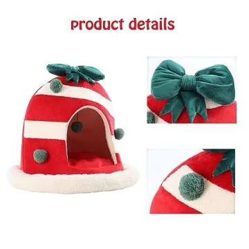 Cute Christmas Cat House Cat Beds Box Shaped Xmas Cat Dog Cave Bed Nest Removable Washable Warm Cat Condo Tents Cat Hideaways (Holiday)