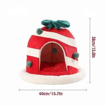 Cute Christmas Cat House Cat Beds Box Shaped Xmas Cat Dog Cave Bed Nest Removable Washable Warm Cat Condo Tents Cat Hideaways (Holiday)