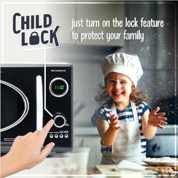 Nostalgia Retro Countertop Microwave Oven - Large 800-Watt - 0.9 cu ft - 12 Pre-Programmed Cooking Settings - Digital Clock - Kitchen Appliances - Black