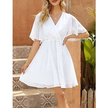 MISSKY Women's Casual Swing A Line Dresses, White, Large
