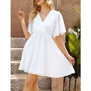 MISSKY Women's Casual Swing A Line Dresses, White, Large