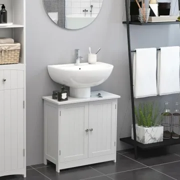 Compact HOMCOM Under Sink Bathroom Cabinet with Adjustable Shelf