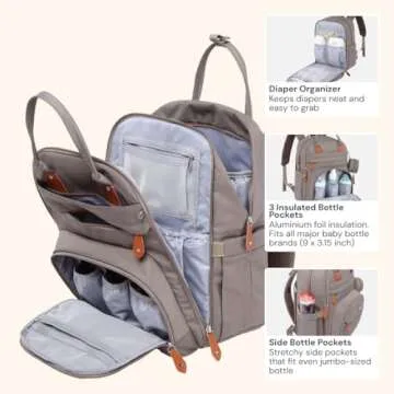 BabbleRoo Diaper Bag Backpack - Baby Essentials Travel Tote - Multi function Waterproof Diaper Bag, Travel Essentials Baby Bag with Changing Pad, Stroller Straps & Pacifier Case - Unisex, Khaki