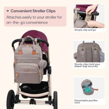 BabbleRoo Diaper Bag Backpack - Baby Essentials Travel Tote - Multi function Waterproof Diaper Bag, Travel Essentials Baby Bag with Changing Pad, Stroller Straps & Pacifier Case - Unisex, Khaki