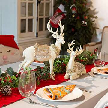 Reindeer-Figurine Christmas-Decorations Sitting Deer Statue - Cream and Gold Collectible Table Desk Decor 10.6L x 4.5W x 9.5H inch Neman House Studio