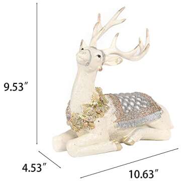Reindeer-Figurine Christmas-Decorations Sitting Deer Statue - Cream and Gold Collectible Table Desk Decor 10.6L x 4.5W x 9.5H inch Neman House Studio