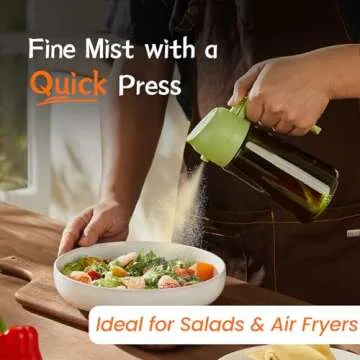 TrendPlain - Original 16oz/470ml Olive Oil Dispenser Bottle for Kitchen Gadgets and Air Fryer Accessories - Olive Oil Sprayer for Cooking w/Stickers (Light Blockage) - Green