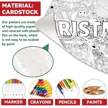 Giant Christmas Coloring Poster for Adults Kids Large Mandala Coloring Tablecloth Sheets Pages Huge Merry Xmas Holiday Gift Home Classroom School Activity Game Wall Decorations Crafts Party Supplies