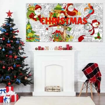 Giant Christmas Coloring Poster for Adults Kids Large Mandala Coloring Tablecloth Sheets Pages Huge Merry Xmas Holiday Gift Home Classroom School Activity Game Wall Decorations Crafts Party Supplies