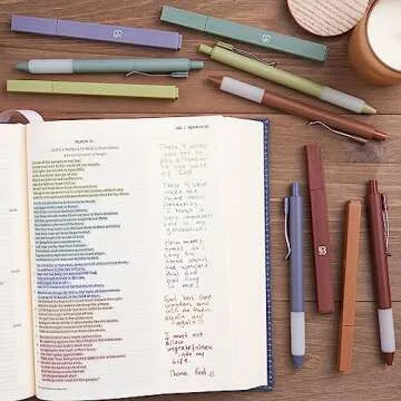 BLIEVE - Aesthetic Highlighters and Gel Pens With Soft Ink And Tip, Bible Highlighters and Pens No Bleed, Dry Fast Easy to Hold, for Bible Journaling Planner Notes School (Earthy, Multicolor)