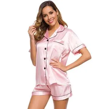 Luxurious SWOMOG Women's Silk Satin Pajamas Set