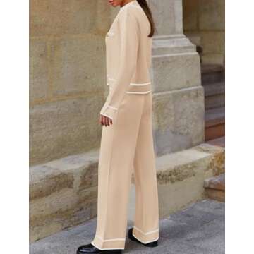 ZESICA Womens Fall Knit Two Piece Outfits Casual Long Sleeve V Neck Sweater Shirts and Wide Leg Pants Matching Lounge Sets Apricot M