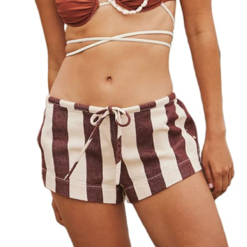 Women Y2K Pajamas Shorts Striped Boxer Shorts Block Color Elastic Waist Sleep Lounge Shorts Micro Bo...