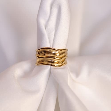 18K Gold-Plated Hammered Ring Women Elegant Durable