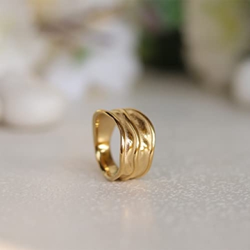18K Gold-Plated Hammered Ring Women Elegant Durable