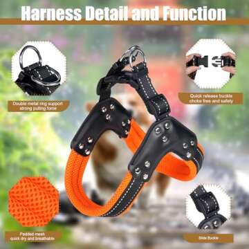 No-Pull Dog Harness- Adjustable, Comfortable Pet Halter Harness,No Choke Pets Padded Mesh Pet Vest Straps, Walk, Train Puppy,Dog Harnesses for Medium Large Dog,Orange,M