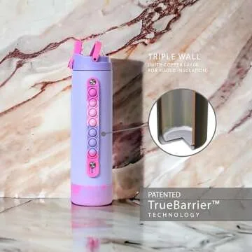 Elemental Iconic Kids Water Bottle with Straw Lid & Stress Reliever Pop It Handle, Leak-Proof When Closed, Triple Insulated Stainless Steel Reusable Thermos Water Bottle, 20oz - Lilac Tie Dye