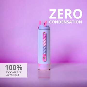 Elemental Iconic Kids Water Bottle with Straw Lid & Stress Reliever Pop It Handle, Leak-Proof When Closed, Triple Insulated Stainless Steel Reusable Thermos Water Bottle, 20oz - Lilac Tie Dye