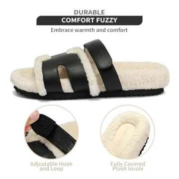 DOBOLIN House Slippers for Woman Fuzzy Slippers Comfy Cozy Fluffy Indoor Soft Slide Sandals Indoor and Outdoor Black Size 9.5
