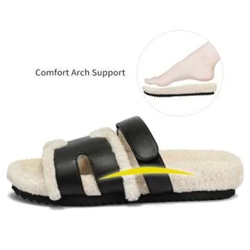 DOBOLIN House Slippers for Woman Fuzzy Slippers Comfy Cozy Fluffy Indoor Soft Slide Sandals Indoor and Outdoor Black Size 9.5