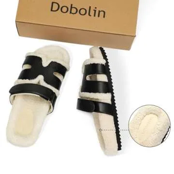 DOBOLIN House Slippers for Woman Fuzzy Slippers Comfy Cozy Fluffy Indoor Soft Slide Sandals Indoor and Outdoor Black Size 9.5