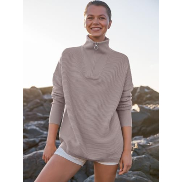 ANRABESS Quarter Zip Oversized Pullover - Fall Fashion