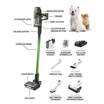 Greenworks 24V Brushless Cordless Stick Vacuum, Lightweight, Handheld, Pet, Anti-Allergen HEPA Filtr...