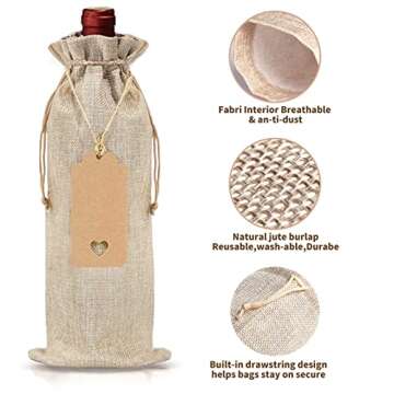 Stylish 12 Pcs Burlap Wine Bags with Gift Tags and Twine