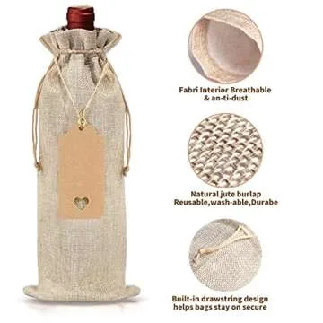 Stylish 12 Pcs Burlap Wine Bags with Gift Tags and Twine