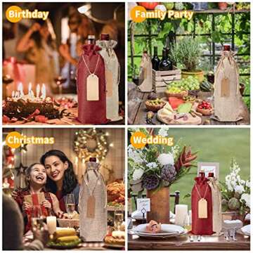 Stylish 12 Pcs Burlap Wine Bags with Gift Tags and Twine