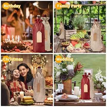 Stylish 12 Pcs Burlap Wine Bags with Gift Tags and Twine