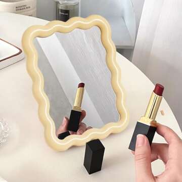 CCREDONE Wave Shaped Table Desk Vanity Makeup Mirror Portable Folding Cute Travel Make Up Mirror for...