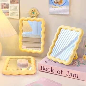 CCREDONE Cute Wave Shaped Desktop Makeup Mirror Portable