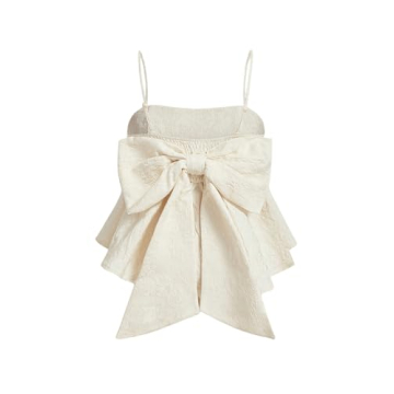 BEAUDRM Women's Cute Knot Bow Back Flared Cami Tops Elegant Ruffle Hem Summer Camisole Apricot Large