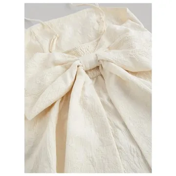 BEAUDRM Women's Cute Knot Bow Back Flared Cami Tops Elegant Ruffle Hem Summer Camisole Apricot Large