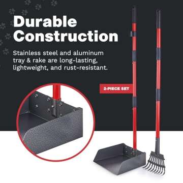 Pawler Pooper Scooper for Large Dogs, Small Dogs and Horses, Metal Poop Scooper Set with Long Handle Rake and Tray for Yard, Grass, Dirt or Gravel, Heavy Duty Aluminum Poop Picker Upper
