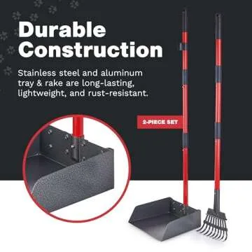 Pawler Pooper Scooper for Large Dogs, Small Dogs and Horses, Metal Poop Scooper Set with Long Handle Rake and Tray for Yard, Grass, Dirt or Gravel, Heavy Duty Aluminum Poop Picker Upper