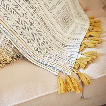 MOTINI Throw Blanket Multi-Colored Brushed Cotton Tasseled Edges Throw Accent Blanket 50" W x 60" L Modern Throw Blanket for Sofa Chair Couch Bed