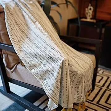 MOTINI Throw Blanket Multi-Colored Brushed Cotton Tasseled Edges Throw Accent Blanket 50" W x 60" L Modern Throw Blanket for Sofa Chair Couch Bed