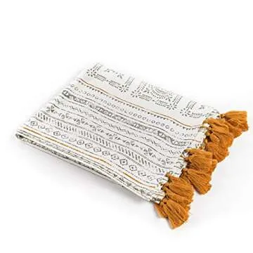 MOTINI Throw Blanket Multi-Colored Brushed Cotton Tasseled Edges Throw Accent Blanket 50" W x 60" L Modern Throw Blanket for Sofa Chair Couch Bed