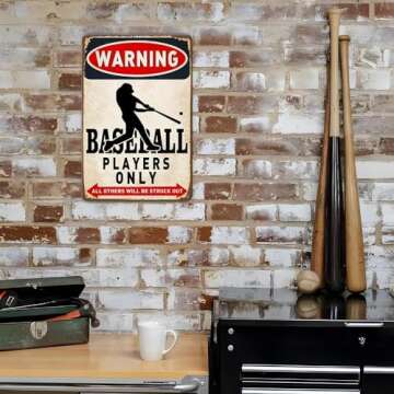 Boy's Baseball Gifts Baseball Poster Warning Baseball Players Only Sign Boys Room Decorations For Bedroom 8 x 12 Inch (928)