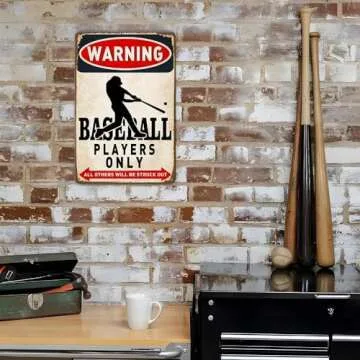 Boy's Baseball Gifts Baseball Poster Warning Baseball Players Only Sign Boys Room Decorations For Bedroom 8 x 12 Inch (928)