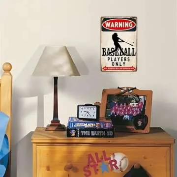 Boy's Baseball Gifts Baseball Poster Warning Baseball Players Only Sign Boys Room Decorations For Bedroom 8 x 12 Inch (928)