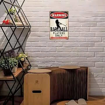 Boy's Baseball Gifts Baseball Poster Warning Baseball Players Only Sign Boys Room Decorations For Bedroom 8 x 12 Inch (928)