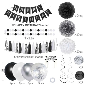 Men's Black and Silver Birthday Decorations Kit